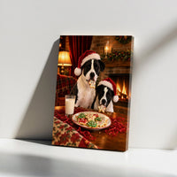 Santa Hat Dogs Canvas Art, Christmas Dogs Cookies Canvas, Comfy Fireplace Holiday Dog Wall Art, Humorous Puppy Cookie Canvas Print