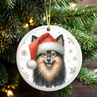 Santa Hat Finnish Lapphund Ornament, Finnish Lapphund Christmas Ornament, Finnish Lapphund Ceramic Holiday Tree Ornament, Dog Lover Present