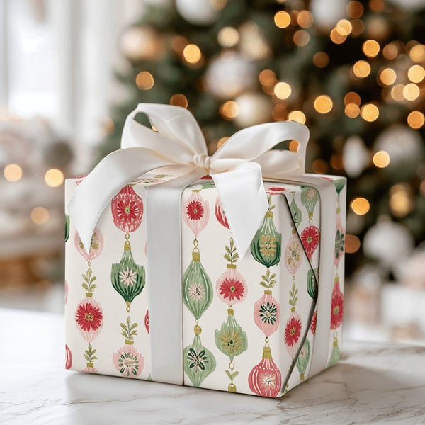 Retro Bauble Holiday Gift Wrap, Vintage Christmas Ornament Wrapping Paper, Nostalgic Xmas Tree Wrapping Paper, Festive Gift W