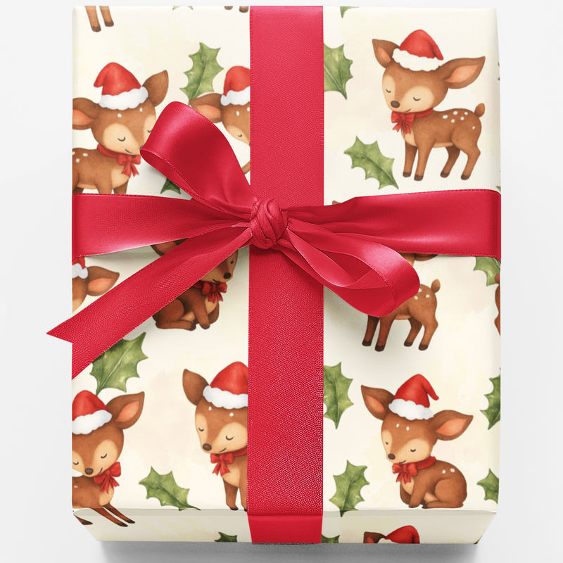 Woodland Deer Holiday Gift Wrap, Watercolor Baby Fawn Christmas Wrapping Paper, Winter Animal Wrapping Paper, Adorable Woodland Xmas Gift Wrap