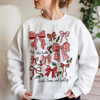 Festive Coquette Holiday Ribbon Crewneck, Christmas Bow Sweatshirt, Adorable Winter Pullover, Retro Merry Xmas Graphic Sweater Present