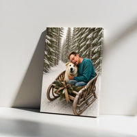 Rustic Snowy Forest Sled Canvas Print, Winter Sleigh Dog Canvas Wall Art, Comfy Pet Owner Holiday Wall Art, Dog Lover Christmas Canvas