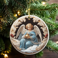 3D Relief Religious Ceramic Ornament, Vintage Angel Christmas Ornament, Christian Nativity Tree Keepsake, Sacred Holiday Decor Present