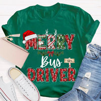 Custom Santa Hat Holiday Graphic Tee, Personalized Bus Driver Christmas T-Shirt, Merry Christmas Driver Shirt, Adorable Xmas School Bus Tee