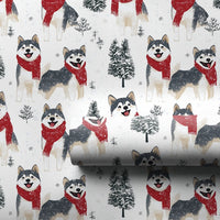 Winter Dog Gift Wrap Roll, Siberian Husky Christmas Wrapping Paper, Adorable Puppy Holiday Wrapping Paper, Husky Pet Lover Christmas Gift Wrap