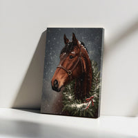 Winter Wreath Equestrian Canvas Print, Christmas Horse Canvas Wall Art, Rustic Farmhouse Holiday Canvas Art, Horse Present, Digital Download