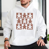 Retro Checkered Christmas Sweatshirt, Gingerbread Man Hoodie, Adorable Holiday Cookie Hooded Pullover, Adorable Festive Xmas Present for Her