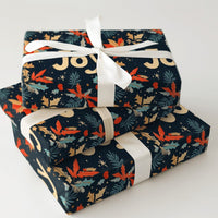 Navy Holly Botanical Holiday Wrapping Paper, Joy Poinsettia Christmas Wrapping Paper, Floral Winter Gift Wrap, Elegant Xmas Paper Roll