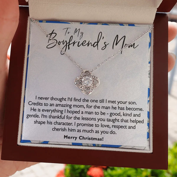 Future Mother in Law Christmas Present, Boyfriends Mom Love Knot Necklace, Sentimental Love Knot Necklace, Message Card Knot 