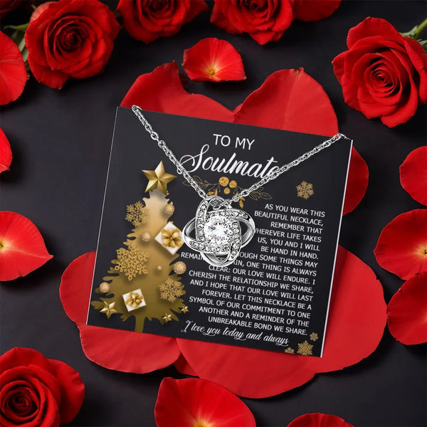 Rotating Rose Box CZ Crystal Pendant, Soulmate Love Knot Necklace, Christmas Tree Message Card Jewelry, Romantic Anniversary 