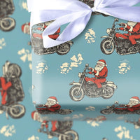 Vintage Motorcycle Gift Wrap, Light Blue Biker Santa Wrapping Paper, Blue Motorcycle Christmas Wrapping Paper, Biker Holiday Gift Wrap