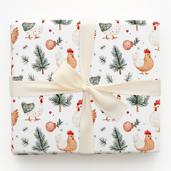 Watercolor Farmhouse Gift Wrap, Christmas Chicken Wrapping Paper, Farm Hen Holiday Wrapping Paper, Rustic Animal Xmas Wrappin
