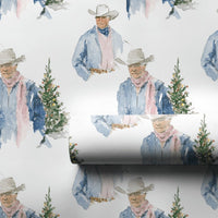 Western Holiday Gift Wrap, Cowboy with Christmas Tree Wrapping Paper, Watercolor Rustic Christmas Wrapping Paper, Country Gift Wrap Roll