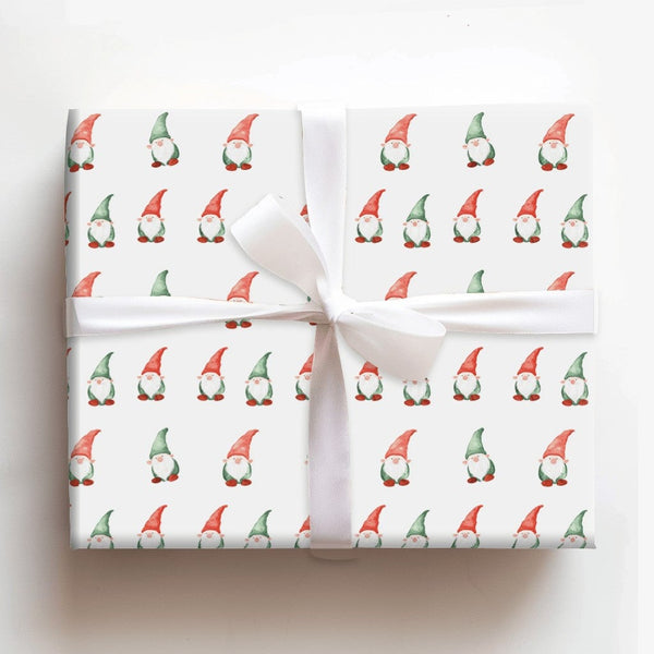 Red Green Holiday Gift Wrap, Watercolor Christmas Gnome Wrapping Paper, Adorable Gnome Pattern Wrapping Paper, Festive Xmas G