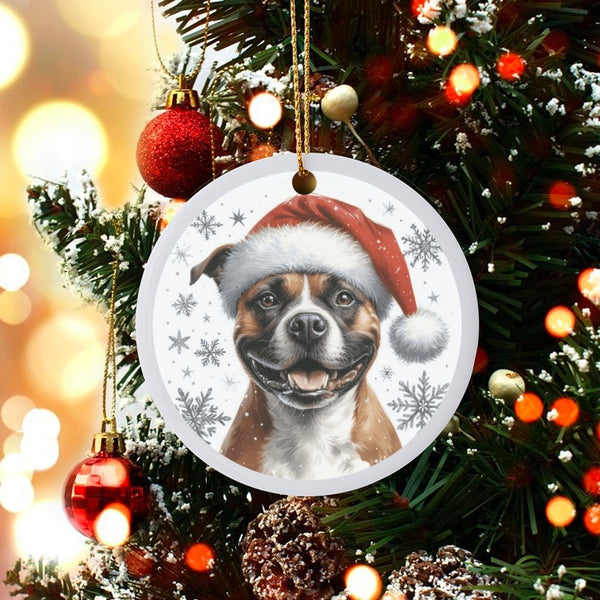 Santa Hat Staffy Ornament, Staffordshire Bull Terrier Christmas Ornament, Ceramic Dog Ornament, Holiday Pet Keepsake, Present