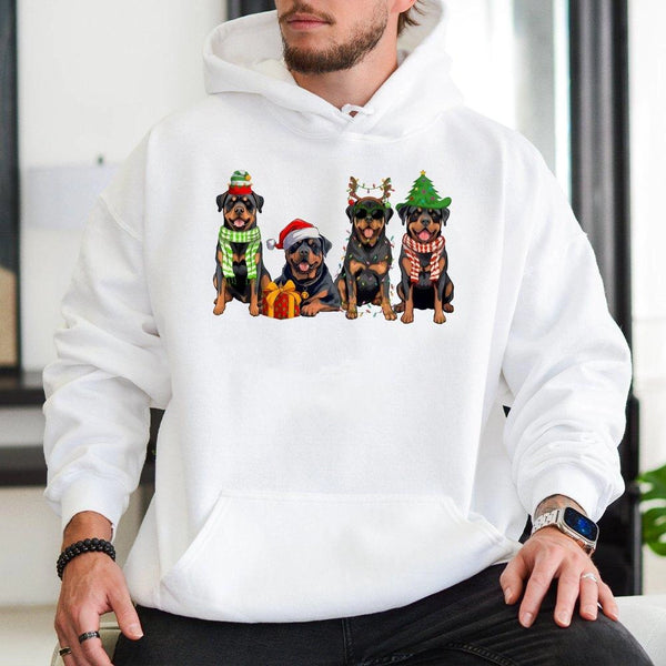 Adorable Rottweiler Dog Hoodie, Rottweiler Christmas Hoodie, Holiday Rottie Sweatshirt, Xmas Dog Lover Pullover Hoodie, Rotti