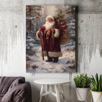 Snowy Forest Canvas Painting, Santa Claus Canvas Art, Christmas Wall Art, Vintage Santa Canvas Print, Winter Holiday Home Decor Present