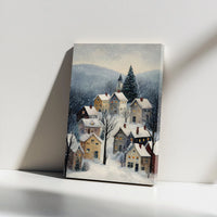 Comfy Snowfall Painting Canvas Print, Winter Village Canvas Wall Art, Holiday Village Winter Art Canvas, Rustic Christmas Wall Decor Present