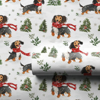 Winter Wiener Dog Wrapping Paper, Long Haired Dachshund Christmas Wrapping Paper, Holiday Puppy Wrapping Paper, Festive Gift Wrap Roll