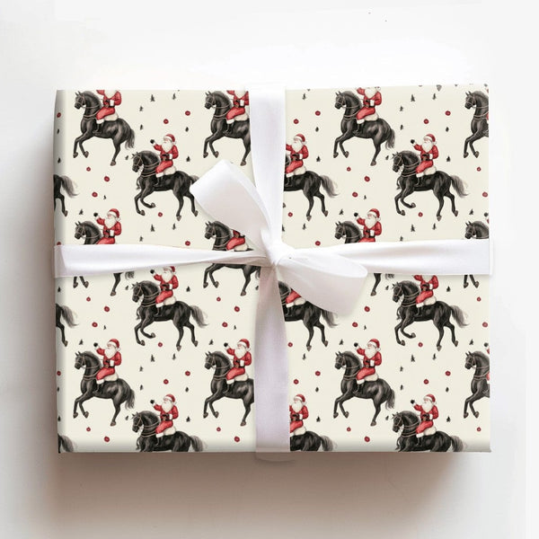 Equestrian Christmas Gift Wrap, Santa Riding Black Horse Wrapping Paper, Festive Horse Lover Wrapping Paper, Holiday Present 
