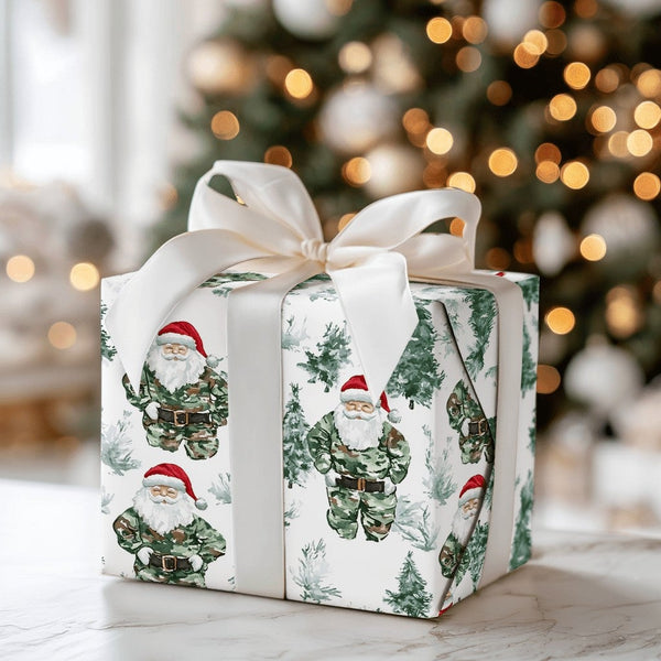 Military Christmas Gift Wrap, Tactical Camo Santa Wrapping Paper, Pine Tree Camouflage Wrapping Paper, Veteran Holiday Gift W