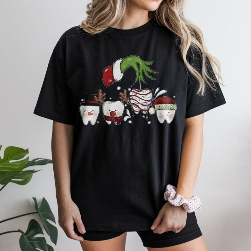 Dental Hygienist Holiday Graphic Tee, Dentist Christmas T-Shirt, Humorous Dental Hygiene Shirt, Xmas Tooth Graphic T-Shirt, Dental Office Present
