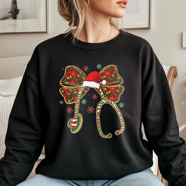 Festive Stethoscope Holiday Crewneck, Christmas Nurse Sweatshirt, RN ICU Nurse Winter Shift Sweater, Nursing Student Xmas Pul