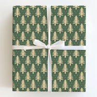 Minimalist Forest Green Holiday Gift Wrap, Rustic Pine Tree Wrapping Paper, Cream Snowflake Christmas Wrapping Paper, Winter Gift Wrap
