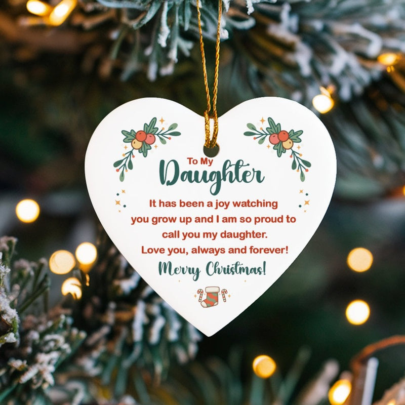Merry Christmas Keepsake Tree Ornament, To My Daughter Ceramic Heart Ornament, Daughter Holiday Ornament, Sentimental Present from Mom and Dad
