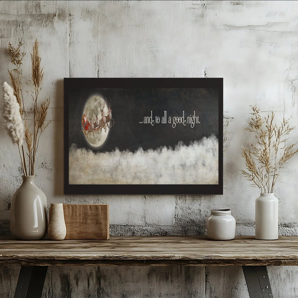 Moonlit Night Christmas Canvas Print, Santa Sleigh Canvas Wall Art, Holiday Quote Canvas Home Decor, Festive Winter Holiday P