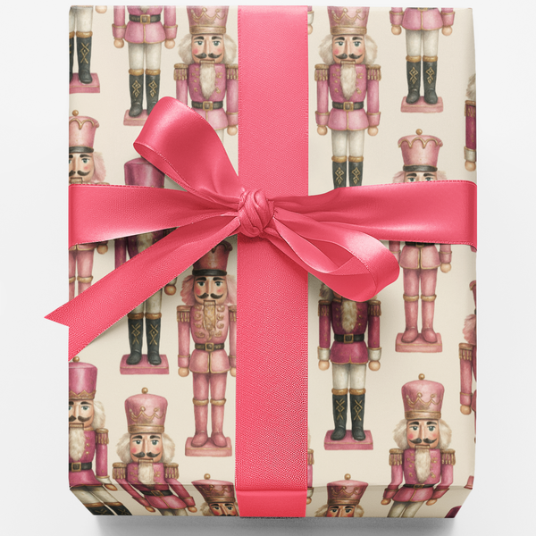 Pastel Christmas Wrapping Paper, Pink Nutcracker Gift Wrap Paper, Holiday Present Paper Roll, Festive Xmas Present Wrap