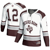#12 Texas A&M Aggies Hockey Fashion Jersey – White