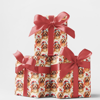 Santa Hat Dog Holiday Gift Wrap, Cavapoo Christmas Wrapping Paper, Twinkling Cavapoo Wrapping Paper, Festive Puppy Gift Wrap Roll, Dog Wrap