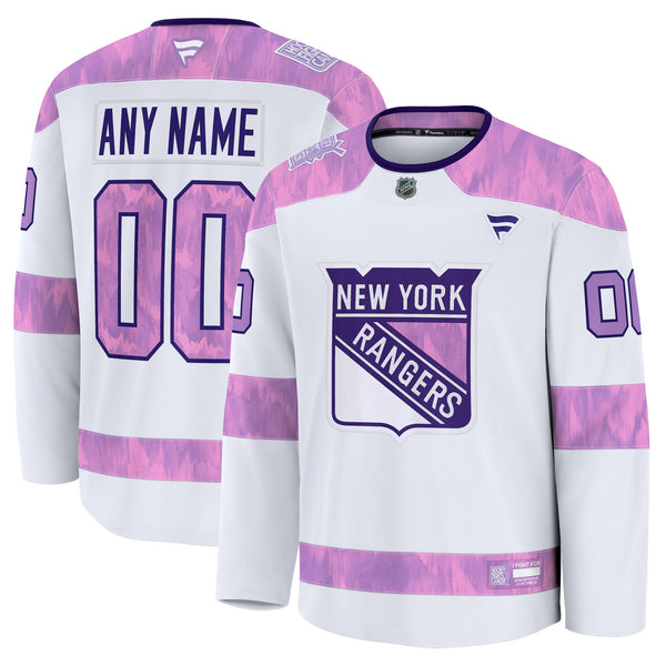 New York Rangers White 2024 Hockey Fights Cancer Custom Practice Jersey