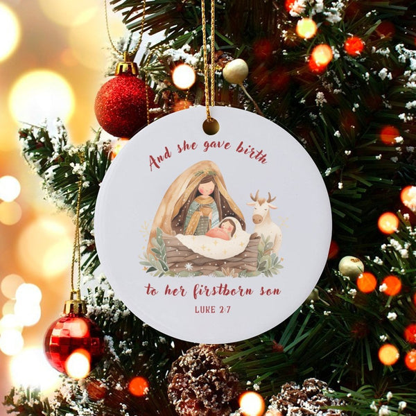 Luke 2 7 Bible Verse Ornament, Nativity Scene Christmas Ornament, Religious Christian Tree Ornament, Faith Holiday Keepsake P