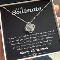 14k White Gold Knot Necklace, Soulmate Love Knot Necklace, Cubic Zirconia Pendant Necklace, Romantic Wife Jewelry, Christmas Present for Her