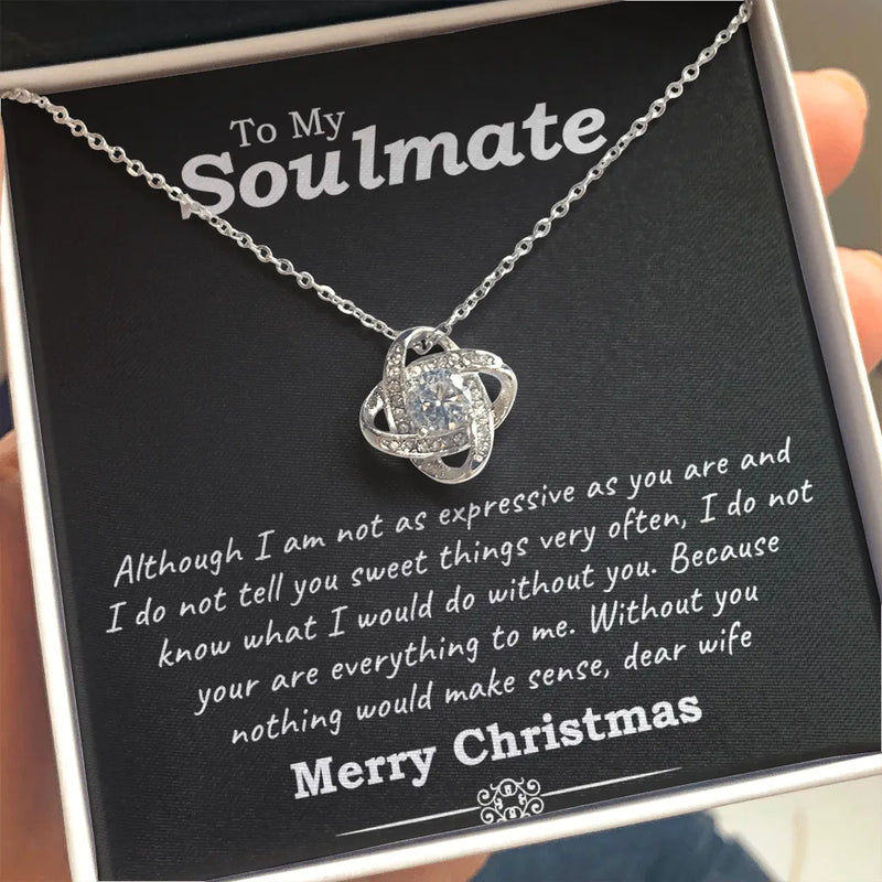 14k White Gold Knot Necklace, Soulmate Love Knot Necklace, Cubic Zirconia Pendant Necklace, Romantic Wife Jewelry, Christmas Present for Her