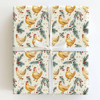 Farmhouse Rooster Holiday Gift Wrap, Christmas Chicken Wrapping Paper, Rustic Country Pine Present Wrap, Hen Barnyard Holiday Present Paper