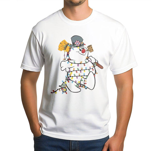 Adorable Holiday Graphic Tee, Snowman Christmas T-Shirt, Festive String Lights Shirt, Winter Xmas Graphic T-Shirt, Christmas 