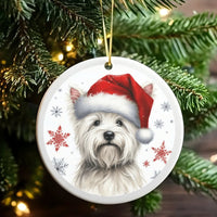 West Highland Terrier Santa Hat Ornament, Westie Christmas Ornament, Adorable Dog Ceramic Tree Ornament, Festive Holiday Decor, Dog Lover Present
