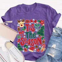 Festive Holiday Graphic Tee, Tis the Season Reindeer Christmas Tree Shirt, Retro Winter Christmas Shirt, Merry Xmas Present for Her