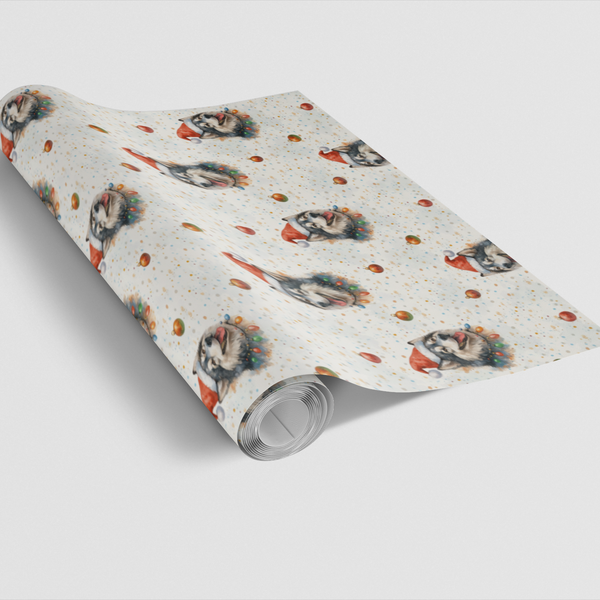 Adorable Dog Santa Hat Gift Wrap, Siberian Husky Christmas Wrapping Paper, Festive Husky Holiday Wrapping Paper