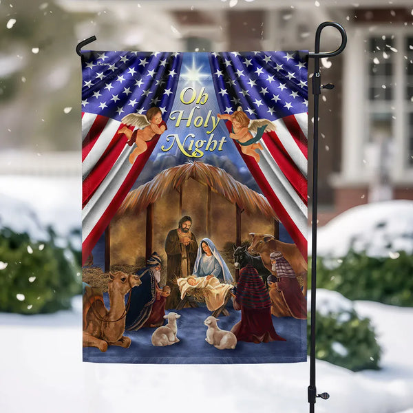 Oh Holy Night Christmas Lawn Banner, Nativity Scene Garden Flag, Religious Holiday Yard Decor, Double Sided Christian House F