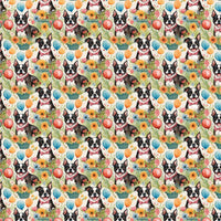 Floral Dog Wrapping Paper, Boston Terrier Gift Wrap Paper, Garden Party Puppy Gift Wrap, Dog Lover Christmas Present Wrapping Paper