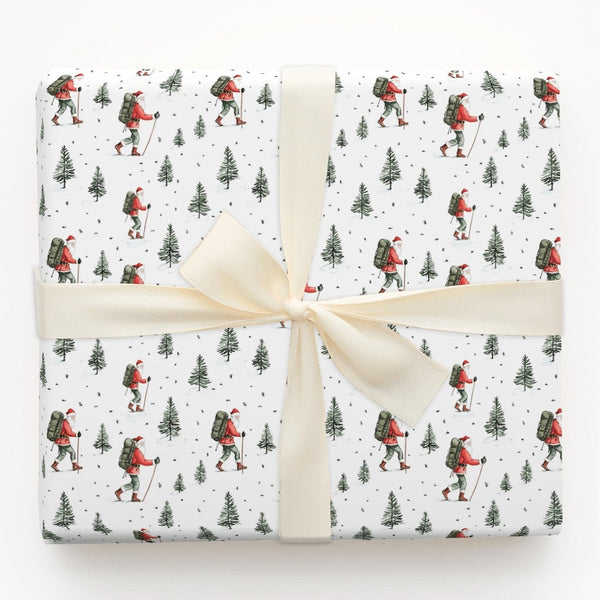 Outdoor Backpacking Santa Gift Wrap, Hiking Santa Christmas Wrapping Paper, Trekking Santa Wrapping Paper, Winter Adventure H