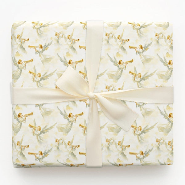 Golden Trumpet Angels Gift Wrap, Watercolor Angel Wrapping Paper, Religious Spiritual Wrapping Paper, Christmas Baptism Prese