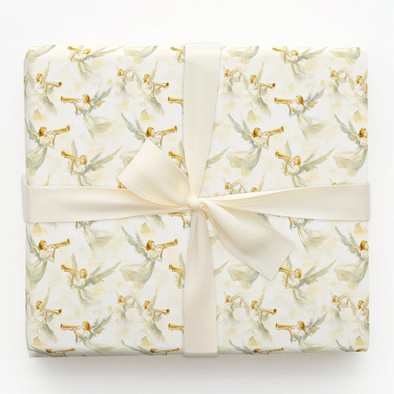 Golden Trumpet Angels Gift Wrap, Watercolor Angel Wrapping Paper, Religious Spiritual Wrapping Paper, Christmas Baptism Present Gift Wrap