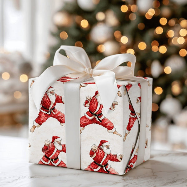Martial Arts Santa Gift Wrap, Karate Santa Christmas Wrapping Paper, Humorous Holiday Wrapping Paper, Secret Santa Martial Ar
