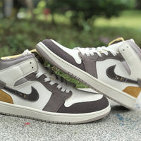 Mid Top Sneakers, White Brown Colorway, Lace Up Design, Casual Gift for Sneaker Fans