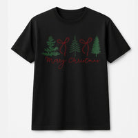 Minimalist Holiday Graphic Tee, Merry Christmas Tree and Bow T-Shirt, Coquette Christmas Bow Shirt, Adorable Festive Xmas Top for Women